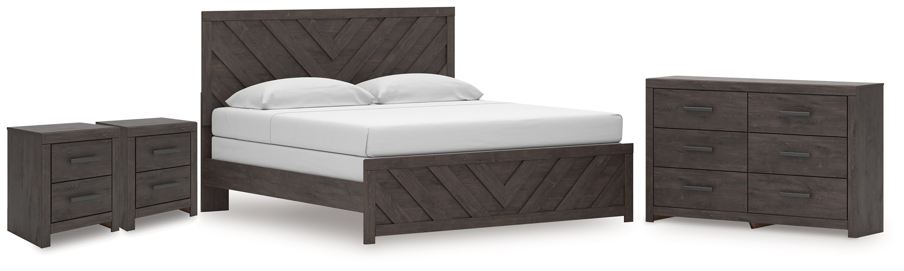 Diamond Furniture - Ashley Furniture - Prendonea King Panel Bed, Dresser and 2 Nightstands - King Panel Bed, Dresser and 2 Nightstands - B3789B13