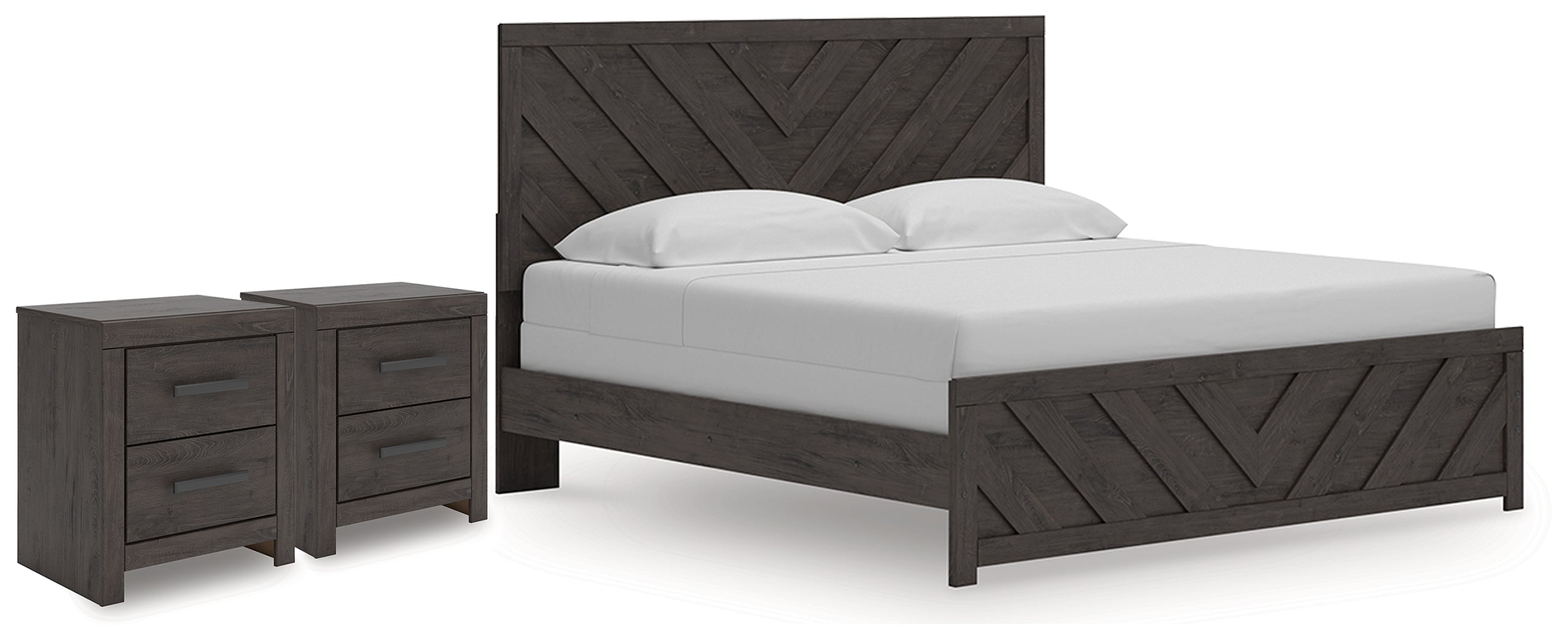 Diamond Furniture - Ashley Furniture - Prendonea King Panel Bed and 2 Nightstands - King Panel Bed and 2 Nightstands - B3789B14