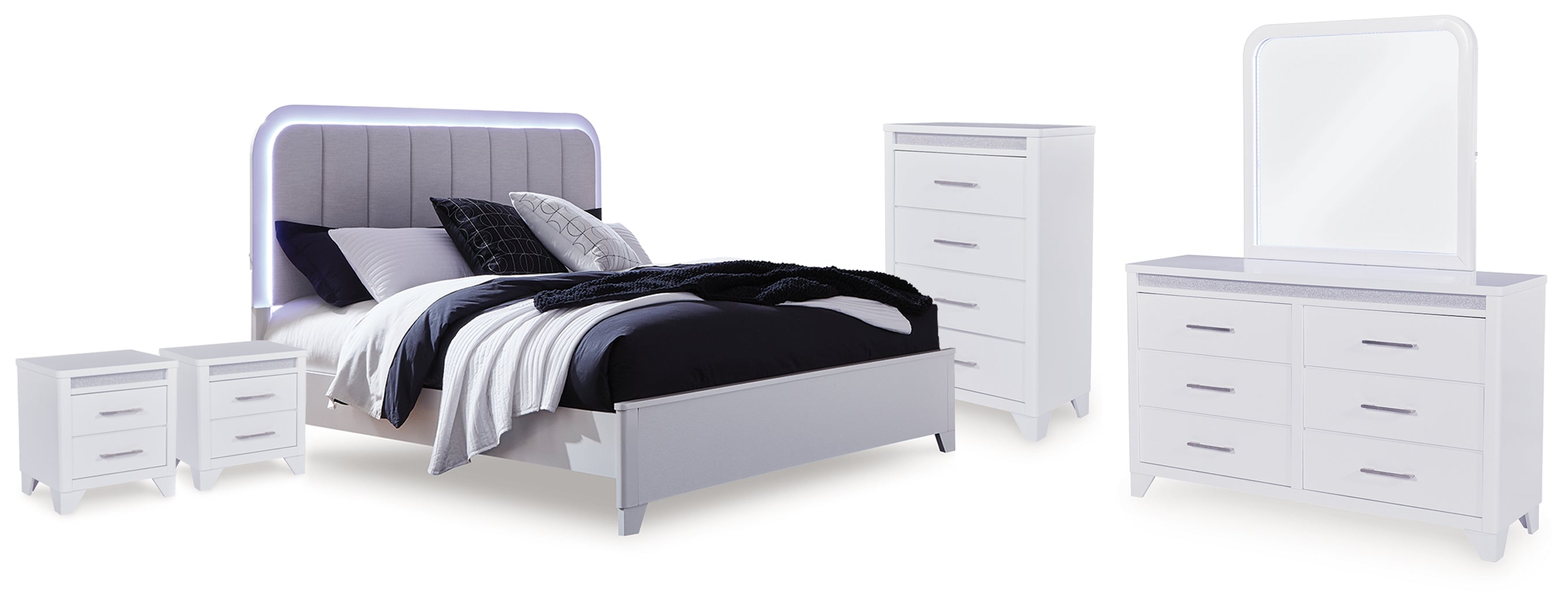 Diamond Furniture - Ashley Furniture - Jarlee Queen Upholstered Panel Bed, Dresser, Mirror, Chest and 2 Nightstands - Queen Upholstered Panel Bed, Dresser, Mirror, Chest and 2 Nightstands - PCB392B8