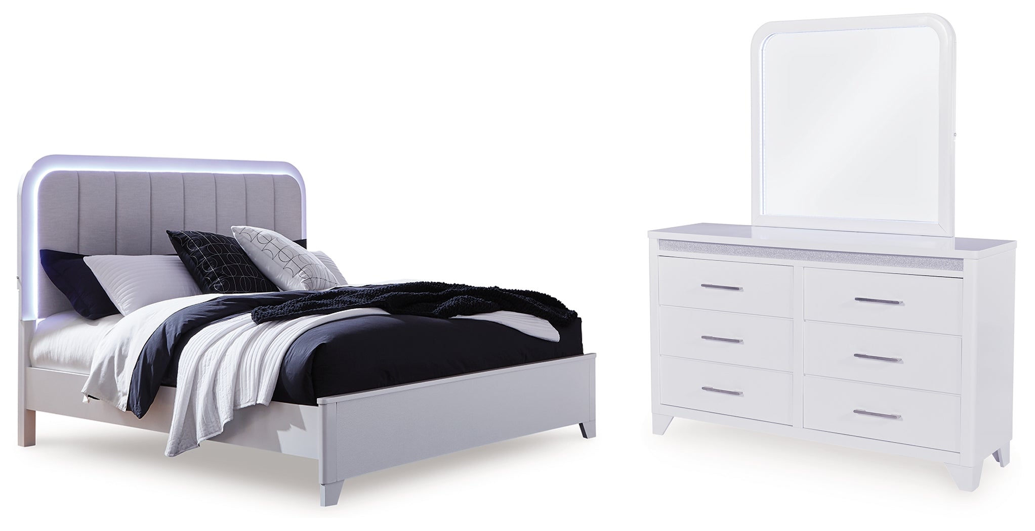 Diamond Furniture - Ashley Furniture - Jarlee Queen Upholstered Panel Bed, Dresser and Mirror - Queen Upholstered Panel Bed, Dresser and Mirror - PCB392B3