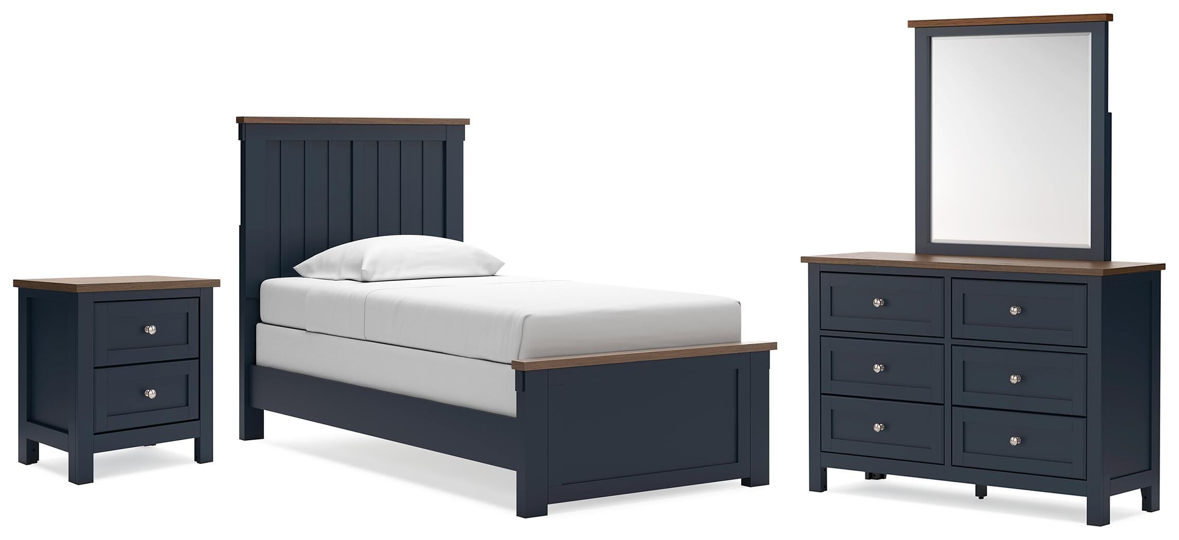 Diamond Furniture - Ashley Furniture - Landocken Twin Panel Bed, Dresser, Mirror and Nightstand - Twin Panel Bed, Dresser, Mirror and Nightstand - B414B21