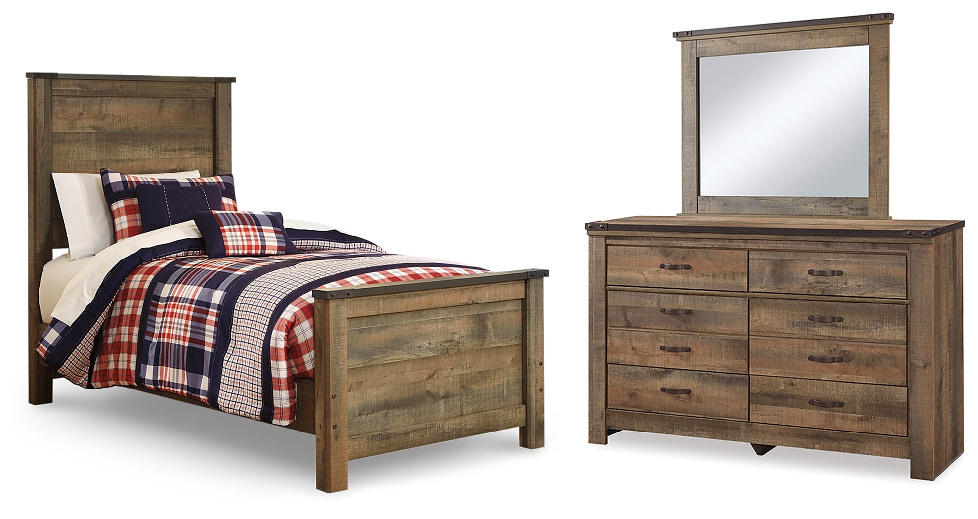 Diamond Furniture - Ashley Furniture - Trinell Twin Panel Bed, Dresser and Mirror - Twin Panel Bed, Dresser and Mirror - B446B77