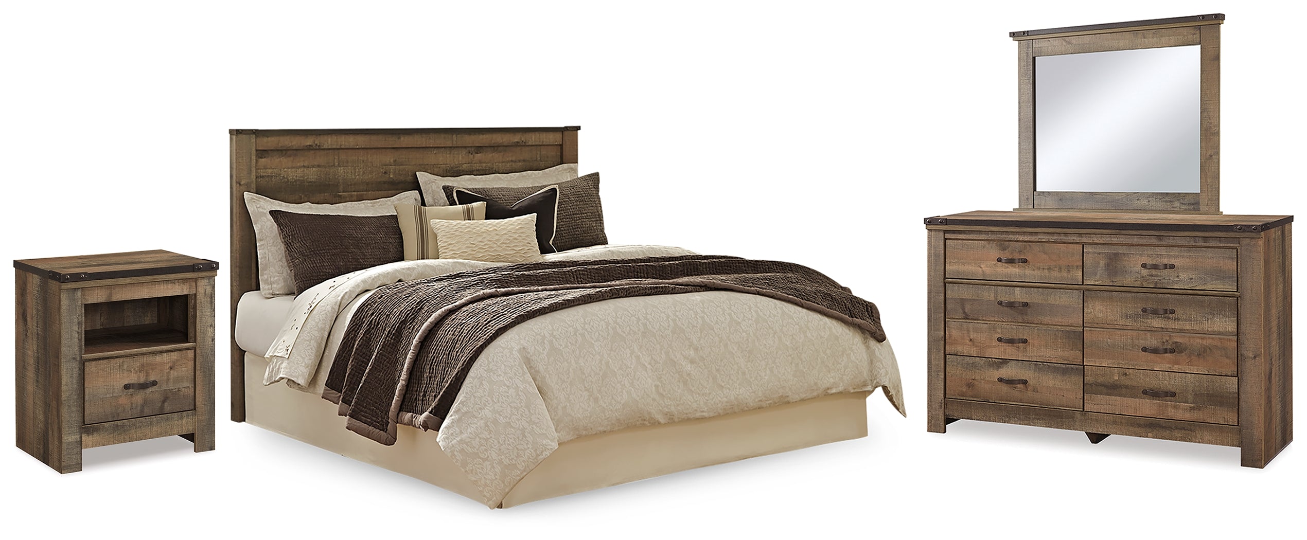 Diamond Furniture - Ashley Furniture - Trinell King/California King Panel Headboard, Dresser, Mirror and Nightstand - King/California King Panel Headboard, Dresser, Mirror and Nightstand - B446B99