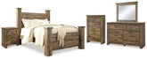 Diamond Furniture - Ashley Furniture - Trinell Queen Poster Bed, Dresser, Mirror, Chest and 2 Nightstands - Queen Poster Bed, Dresser, Mirror, Chest and 2 Nightstands - B446B80