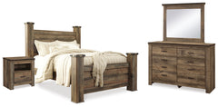 Diamond Furniture - Ashley Furniture - Trinell Queen Poster Bed, Dresser, Mirror and Nightstand - Queen Poster Bed, Dresser, Mirror and Nightstand - B446B76