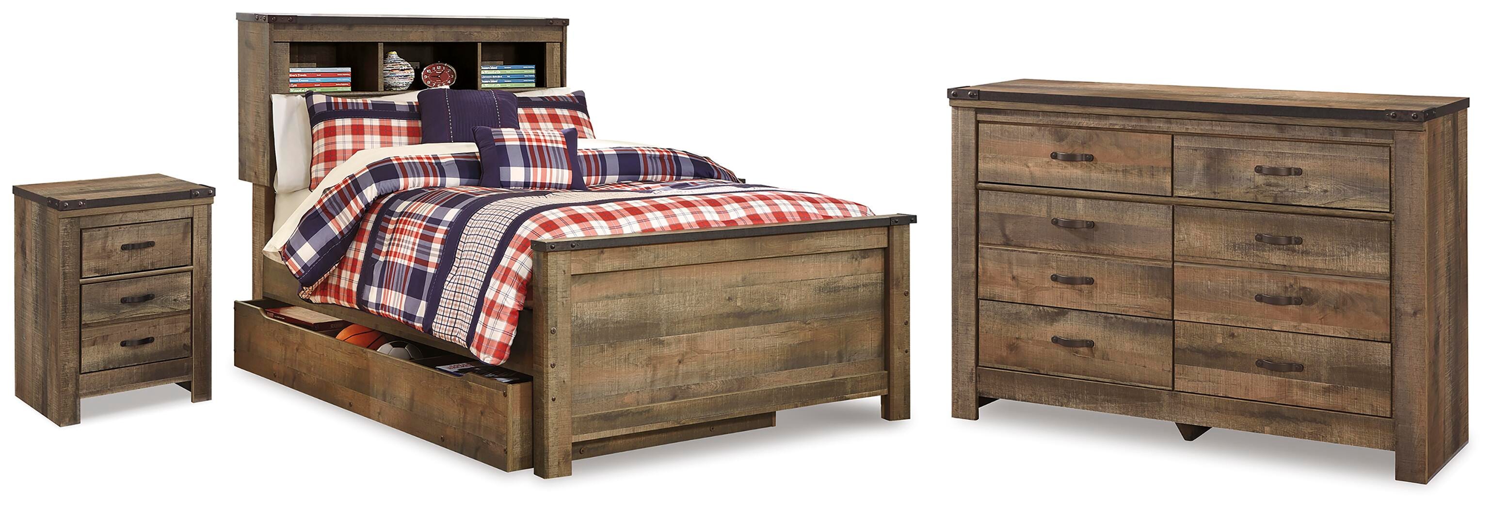 Diamond Furniture - Ashley Furniture - Trinell Full Bookcase Storage Bed, Dresser and Nightstand - Full Bookcase Storage Bed, Dresser and Nightstand - B446B103