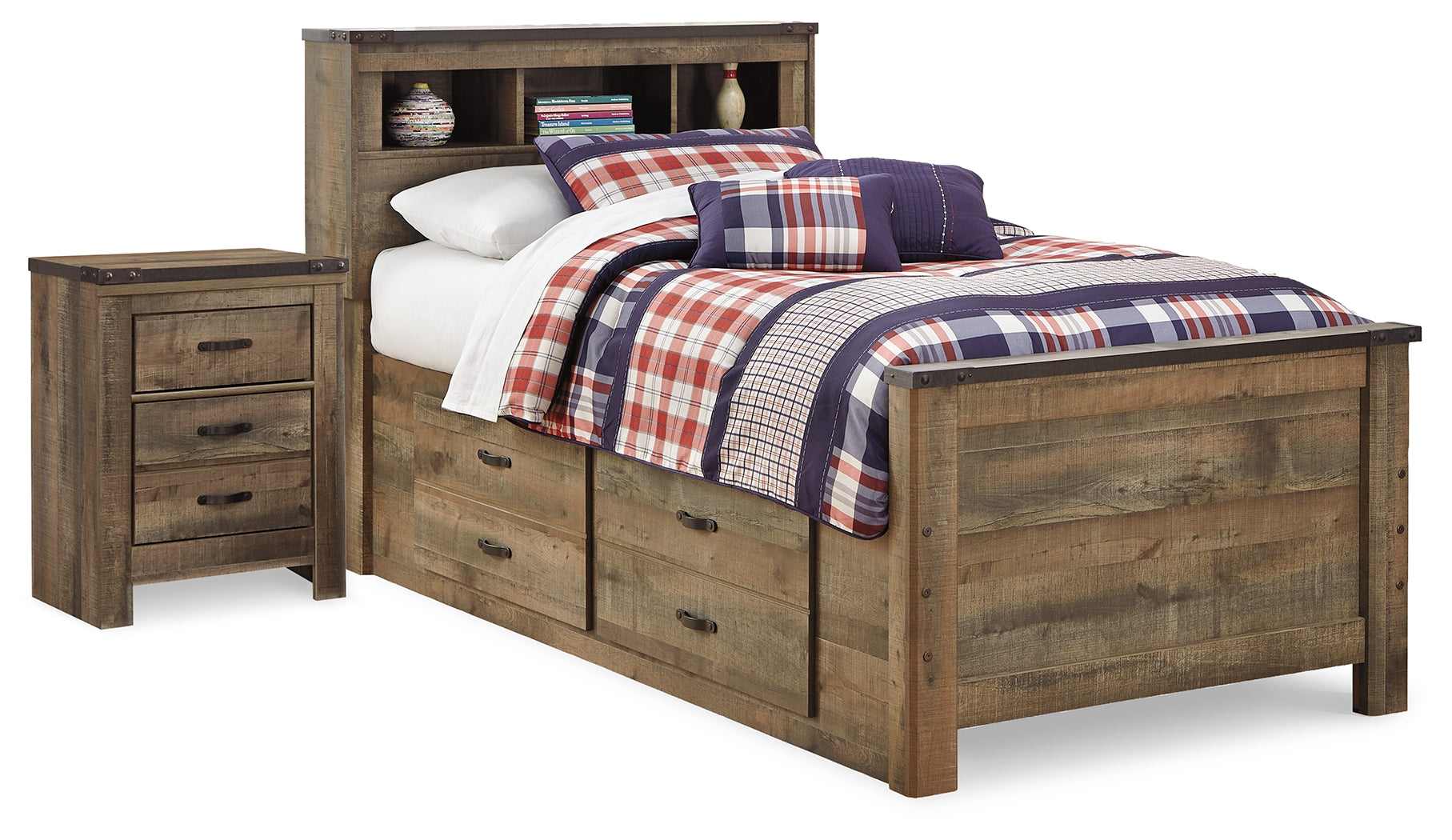 Diamond Furniture - Ashley Furniture - Trinell Twin Panel Bed with Storage and Nightstand - Twin Panel Bed with Storage and Nightstand - B446B68