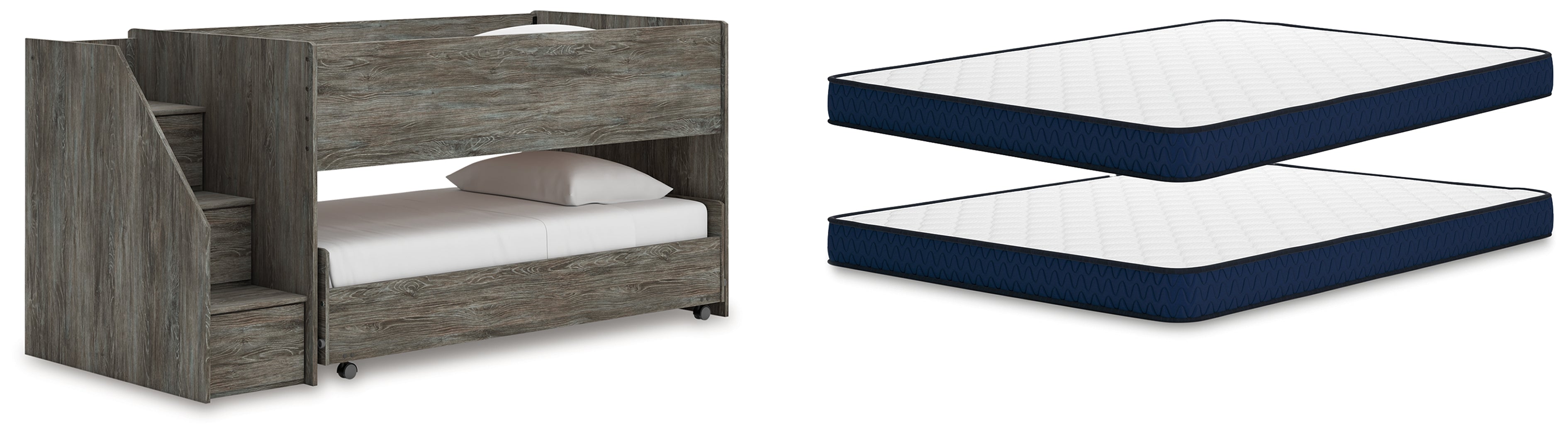 Diamond Furniture - Ashley Furniture - Frandern Twin Over Twin Loft Bed and Mattresses - Twin Over Twin Loft Bed and Mattresses - B4480B27