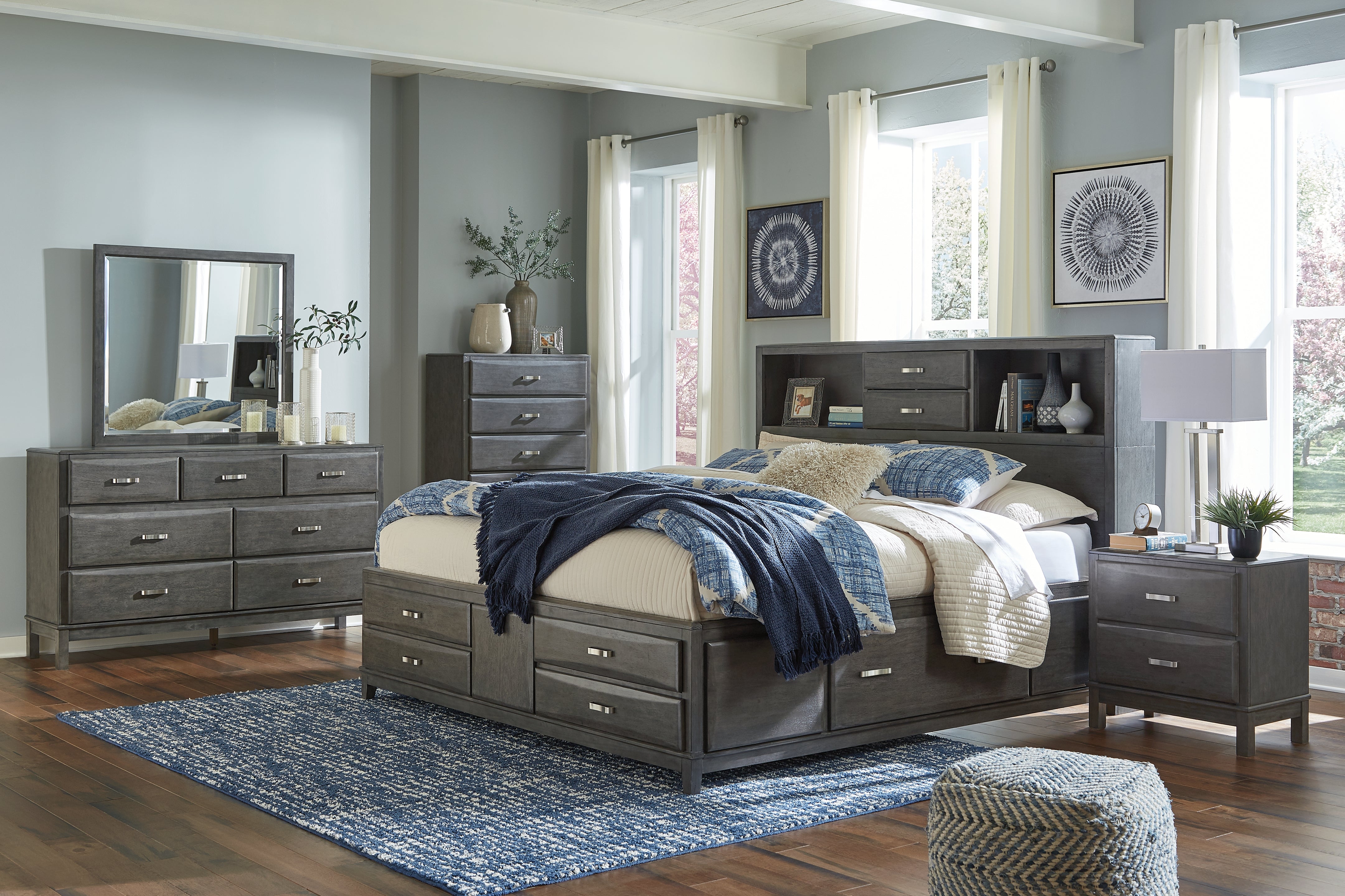 Diamond Furniture - Ashley Furniture - Caitbrook Queen Storage Bed, Dresser, Mirror, Chest and 2 Nightstands - Queen Storage Bed, Dresser, Mirror, Chest and 2 Nightstands - B476B26