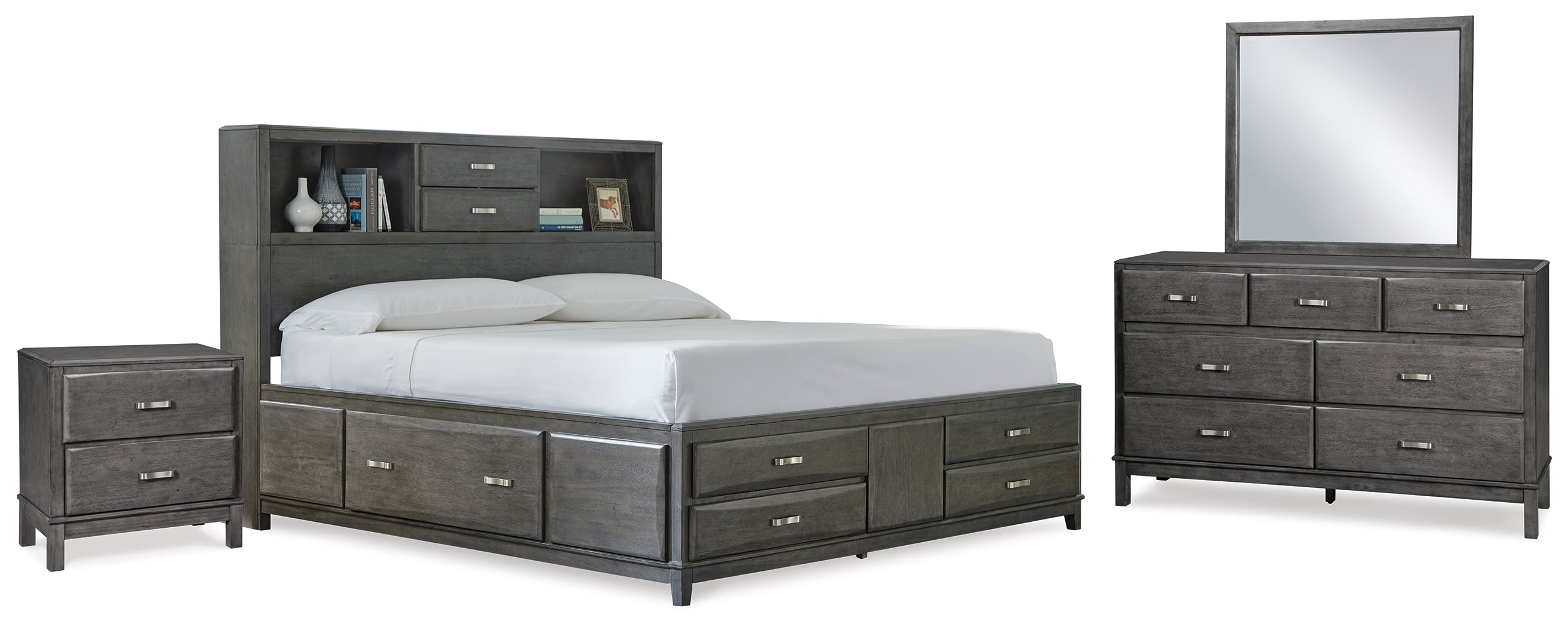 Diamond Furniture - Ashley Furniture - Caitbrook Queen Storage Bed, Dresser, Mirror and Nightstand - Queen Storage Bed, Dresser, Mirror and Nightstand - B476B13