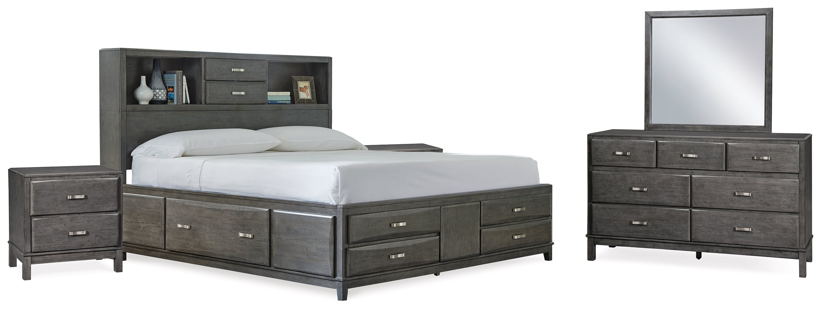 Diamond Furniture - Ashley Furniture - Caitbrook King Storage Bed, Dresser, Mirror and 2 Nightstands - King Storage Bed, Dresser, Mirror and 2 Nightstands - B476B21