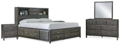 Diamond Furniture - Ashley Furniture - Caitbrook King Storage Bed, Dresser, Mirror and 2 Nightstands - King Storage Bed, Dresser, Mirror and 2 Nightstands - B476B21