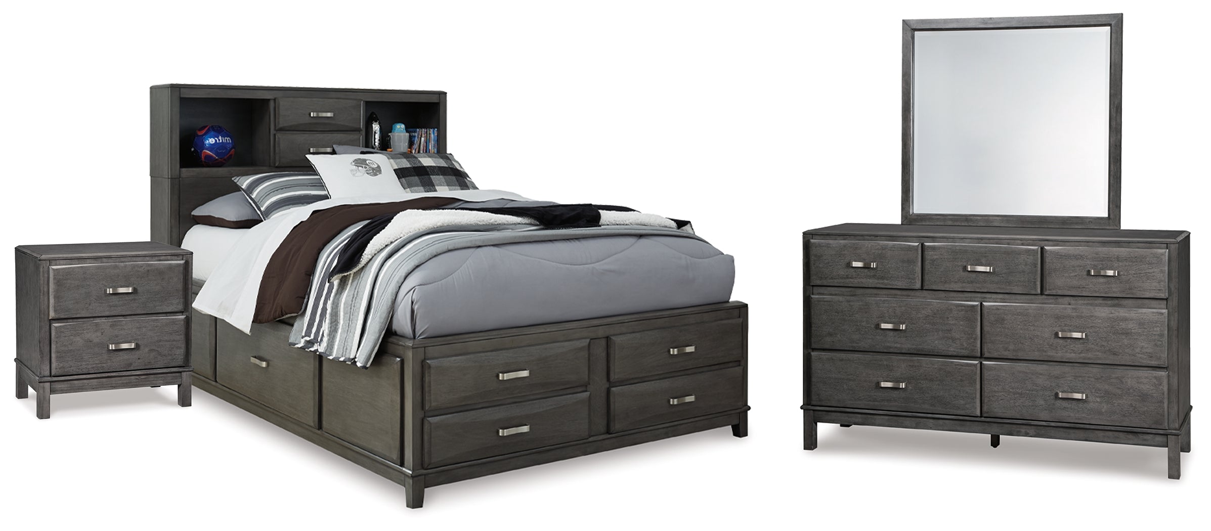 Diamond Furniture - Ashley Furniture - Caitbrook Full Storage Bed, Dresser, Mirror and Nightstand - Full Storage Bed, Dresser, Mirror and Nightstand - B476B40