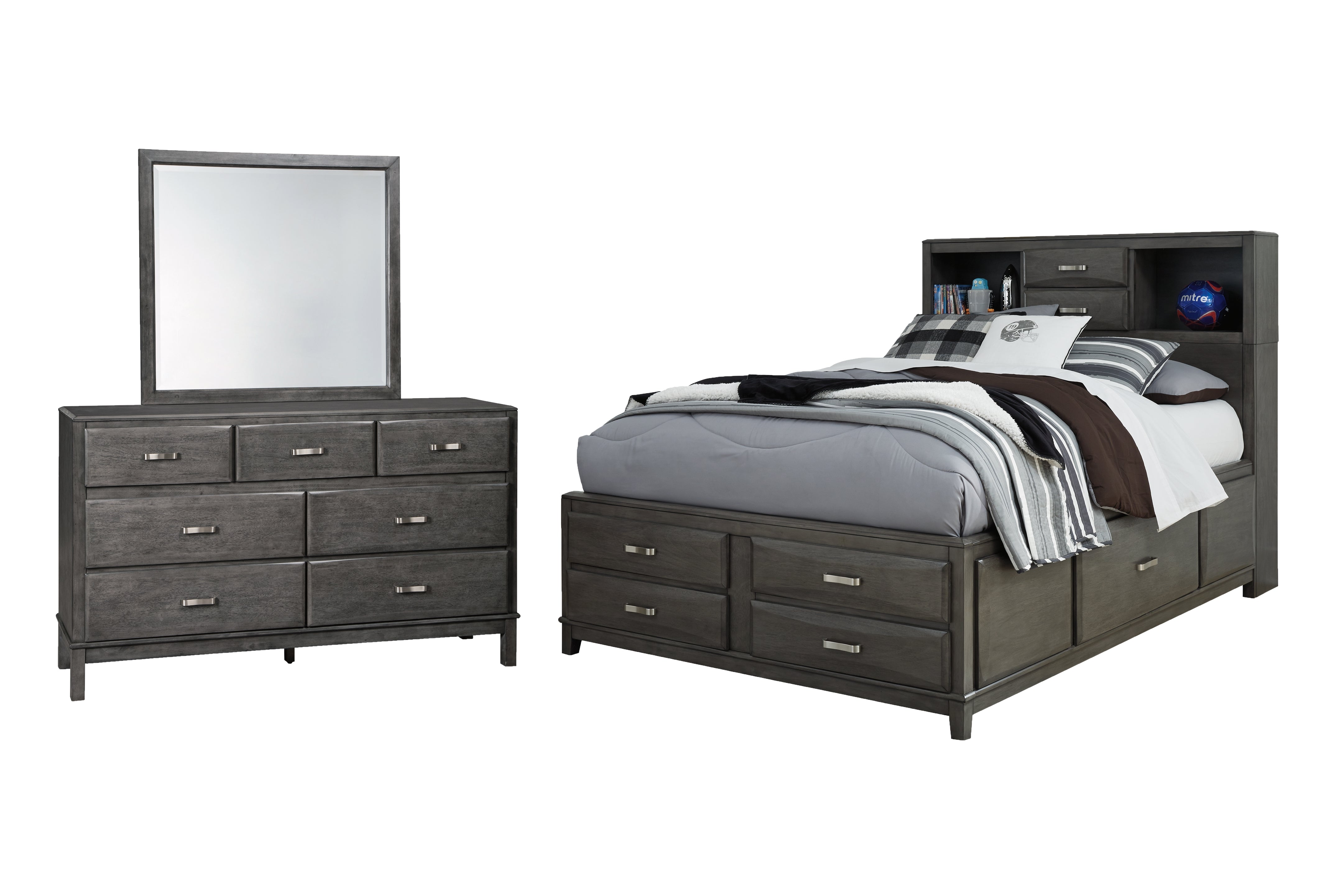 Diamond Furniture - Ashley Furniture - Caitbrook Full Storage Bed with Mirrored Dresser - Full Storage Bed with Mirrored Dresser - B476B5