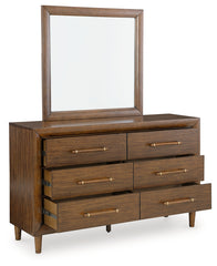 Lyncott California King Upholstered Bed, Dresser and Mirror