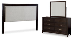Diamond Furniture - Ashley Furniture - Neymorton Queen Upholstered Panel Headboard, Dresser and Mirror - Queen Upholstered Panel Headboard, Dresser and Mirror - B618B6