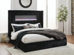 Diamond Furniture - Ashley Furniture - Tayleena King Upholstered Bed with Fireplace and Wireless Audio - King Upholstered Bed with Fireplace and Wireless Audio - PCB620B2