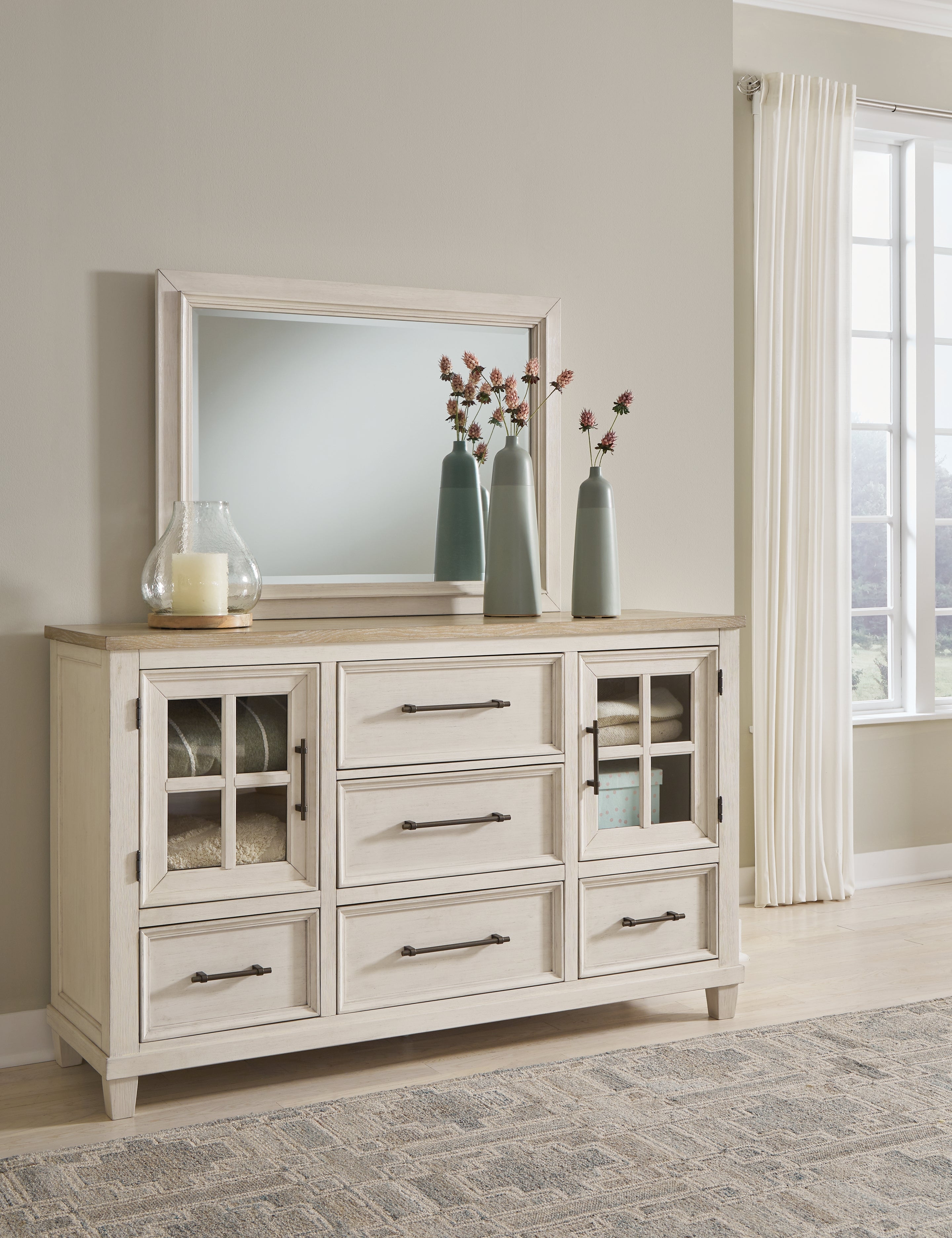 Ashley Furniture Shaybrock Antique White/Brown Dresser and Mirror (Online Special Price) | Ornate Home Ashley Furniture Shaybrock Antique White/Brown Dresser and Mirror (Online Special Price) | Ornate Home