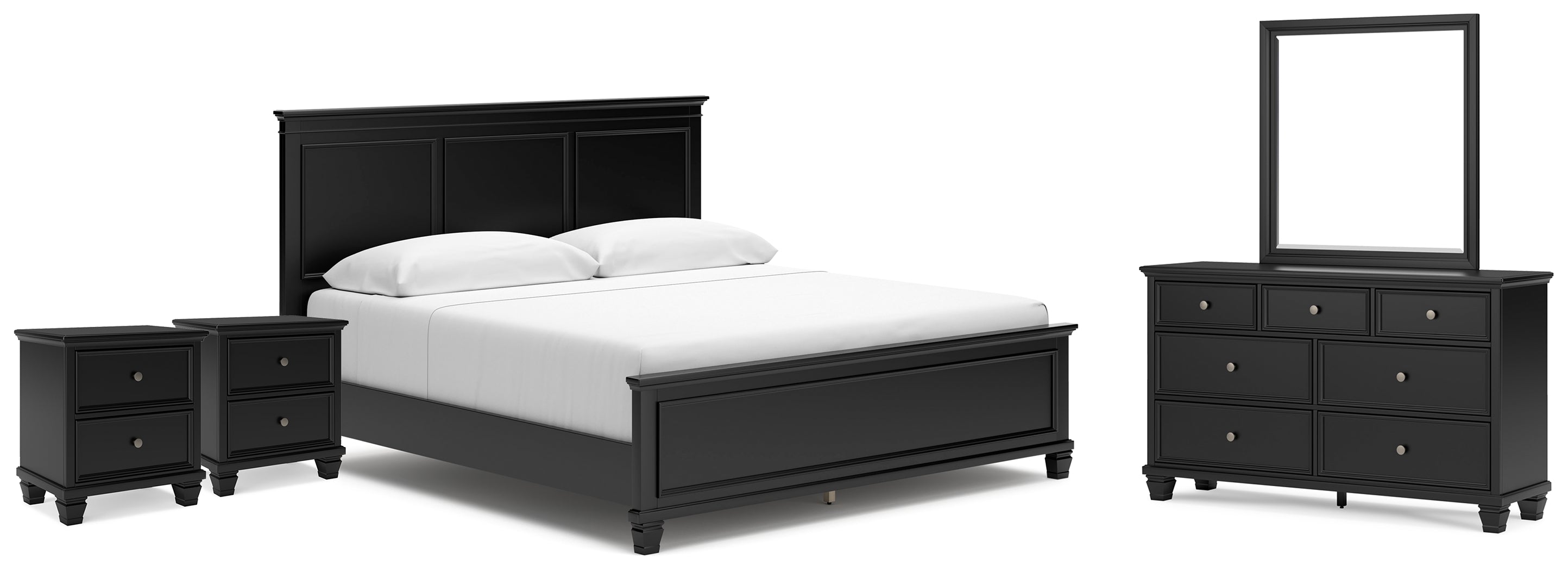Diamond Furniture - Ashley Furniture - Lanolee King Panel Bed, Dresser, Mirror and 2 Nightstands - King Panel Bed, Dresser, Mirror and 2 Nightstands - B687B29
