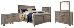 Diamond Furniture - Ashley Furniture - Lettner King Panel Bed, Dresser, Mirror, Chest and 2 Nightstands - King Panel Bed, Dresser, Mirror, Chest and 2 Nightstands - B733B58