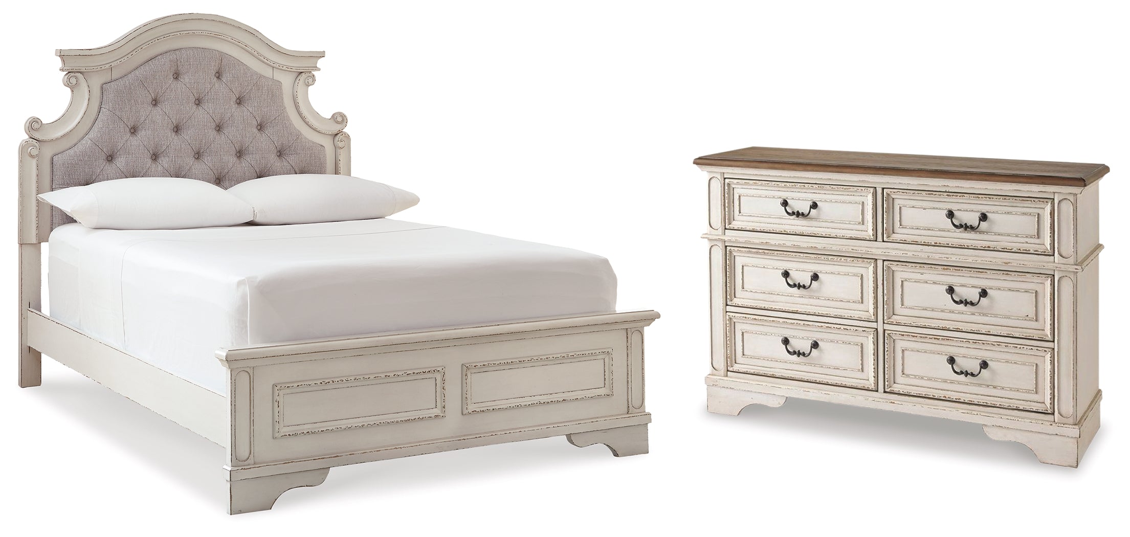 Diamond Furniture - Ashley Furniture - Realyn Full Upholstered Panel Bed with Dresser - Full Upholstered Panel Bed with Dresser - B743B34