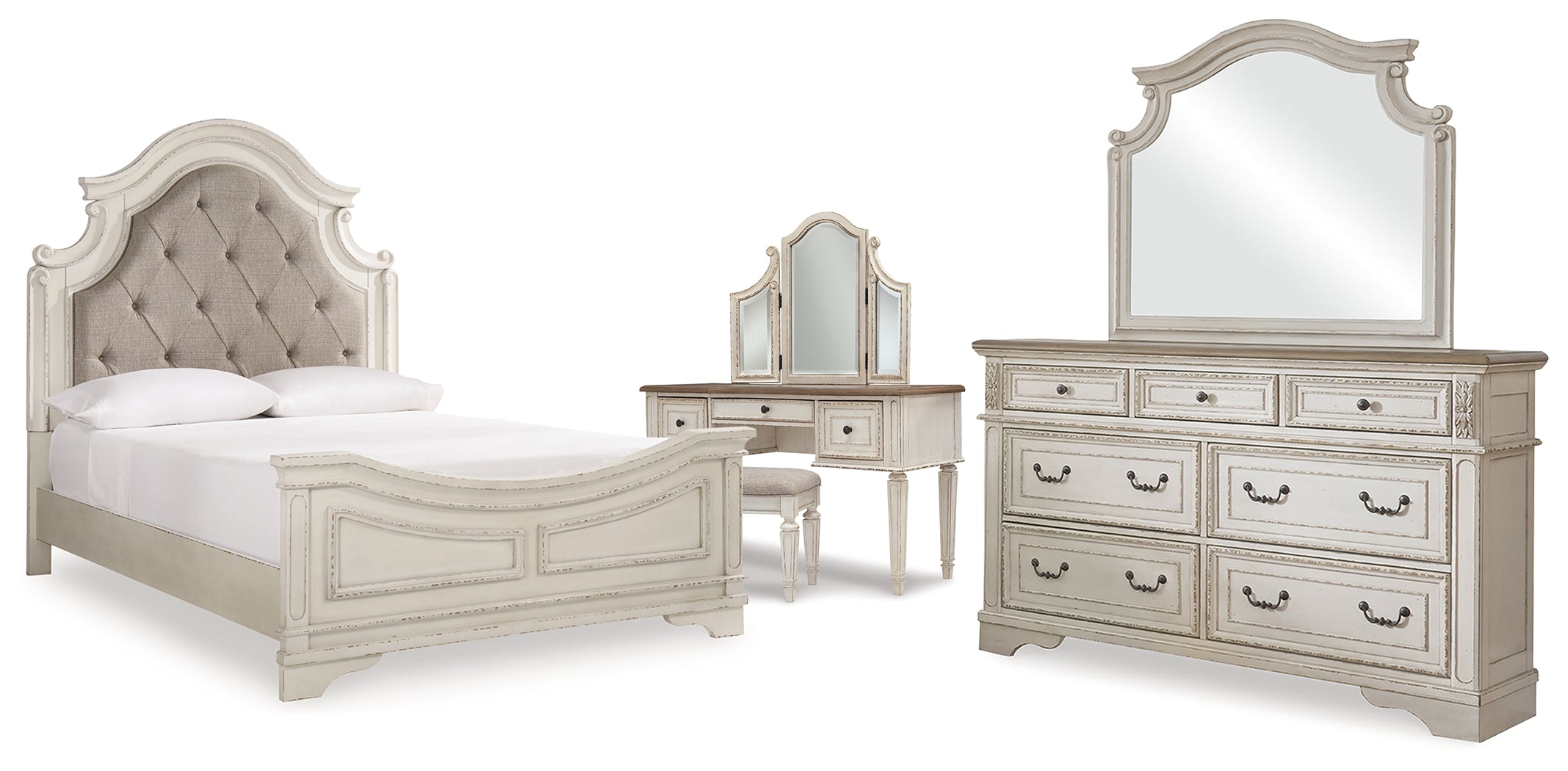 Diamond Furniture - Ashley Furniture - Realyn Queen Panel Bed, Dresser, Mirror and Vanity - Queen Panel Bed, Dresser, Mirror and Vanity - B743B86
