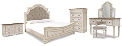 Diamond Furniture - Ashley Furniture - Realyn King Panel Bed, Vanity, Chest and 2 Nightstands - King Panel Bed, Vanity, Chest and 2 Nightstands - B743B73