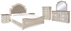 Diamond Furniture - Ashley Furniture - Realyn King Panel Bed, Dresser, Mirror, Chest and 2 Nightstands - King Panel Bed, Dresser, Mirror, Chest and 2 Nightstands / Two-tone - B743B48