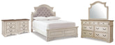 Diamond Furniture - Ashley Furniture - Realyn Full Upholstered Panel Bed, Dresser, Mirror and 2 Nightstands - Full Upholstered Panel Bed, Dresser, Mirror and 2 Nightstands - B743B105