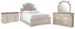 Diamond Furniture - Ashley Furniture - Realyn Full Upholstered Panel Bed, Dresser, Mirror and 2 Nightstands - Full Upholstered Panel Bed, Dresser, Mirror and 2 Nightstands - B743B105