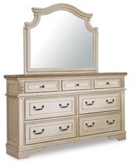 Realyn Queen Upholstered Bed, Dresser, Mirror, Chest and Nightstand