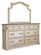 Diamond Furniture - Ashley Furniture - Realyn California King Upholstered Bed, Dresser, Mirror and Chest - California King Upholstered Bed, Dresser, Mirror and Chest / Chipped White - B743B25