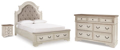 Realyn Queen Upholstered Storage Bed, Dresser and Nightstand