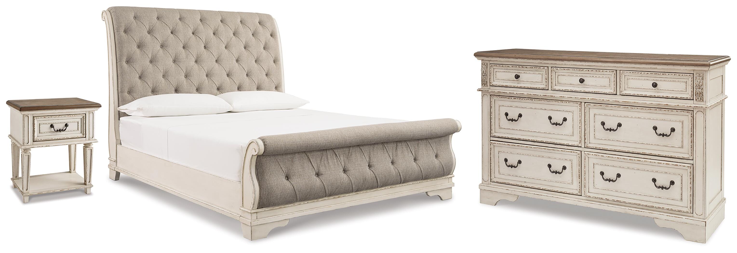 Diamond Furniture - Ashley Furniture - Realyn King Upholstered Sleigh Bed, Dresser and Nightstand - King Upholstered Sleigh Bed, Dresser and Nightstand - B743B108
