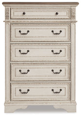 Realyn King Panel Upholstered Bed, Dresser, Mirror and Chest