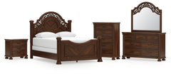 Diamond Furniture - Ashley Furniture - Lavinton Queen Poster Bed, Dresser, Mirror, Chest and Nightstand - Queen Poster Bed, Dresser, Mirror, Chest and Nightstand - B764B14