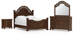 Lavinton Queen Poster Bed, Dresser, Mirror and Nightstand