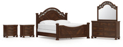 Lavinton King Poster Bed, Dresser, Mirror and 2 Nightstands