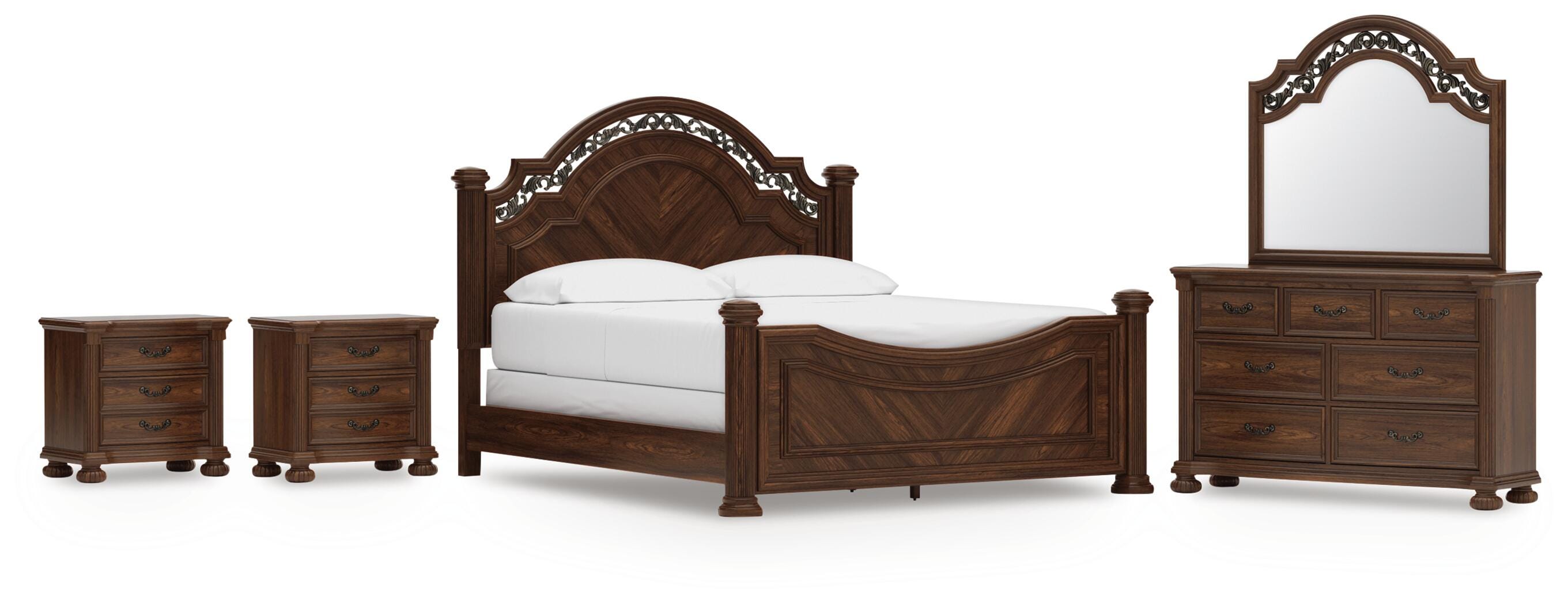Diamond Furniture - Ashley Furniture - Lavinton California King Poster Bed, Dresser, Mirror and 2 Nightstands - California King Poster Bed, Dresser, Mirror and 2 Nightstands - B764B21