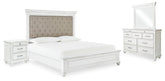 Diamond Furniture - Ashley Furniture - Kanwyn Queen Upholstered Panel Bed, Dresser, Mirror, and Nightstand - Queen Upholstered Panel Bed, Dresser, Mirror, and Nightstand - B777B16