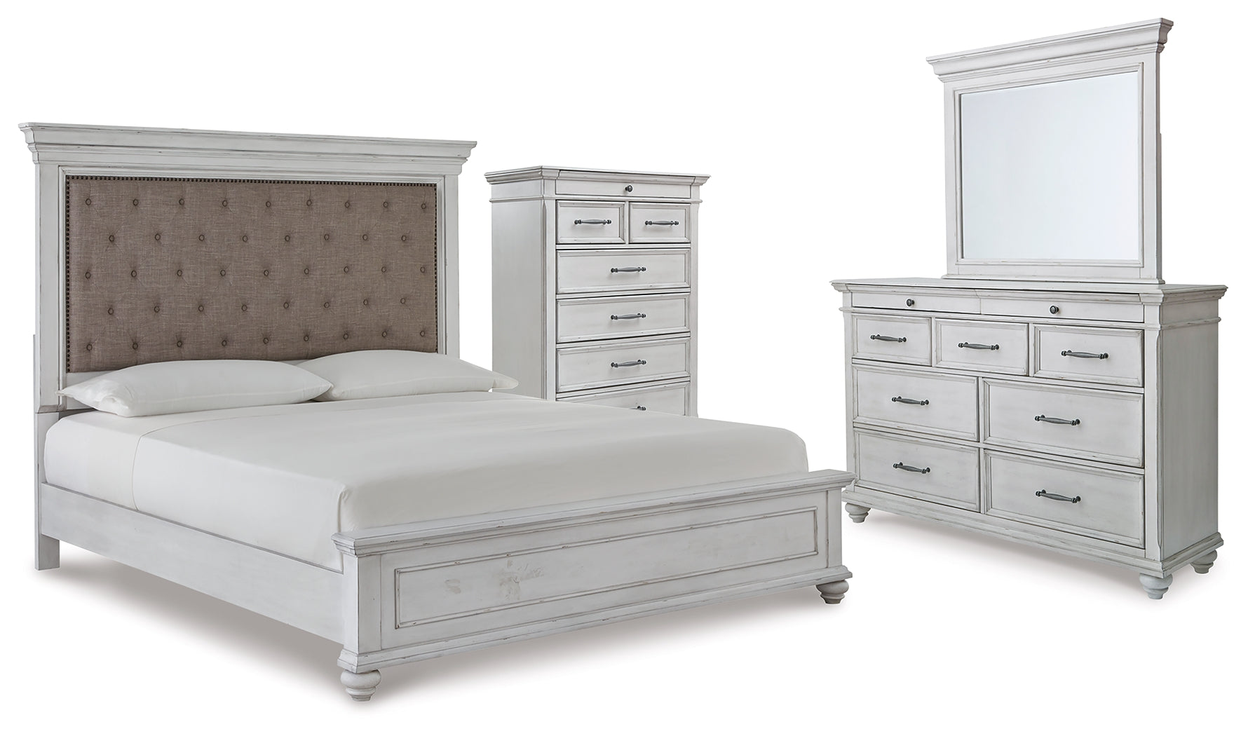 Diamond Furniture - Ashley Furniture - Kanwyn King Upholstered Panel Bed, Dresser, Mirror and Chest - King Upholstered Panel Bed, Dresser, Mirror and Chest - B777B18