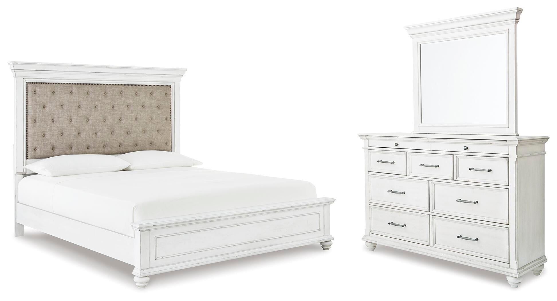 Diamond Furniture - Ashley Furniture - Kanwyn King Upholstered Panel Bed, Dresser and Mirror - King Upholstered Panel Bed, Dresser and Mirror - B777B36