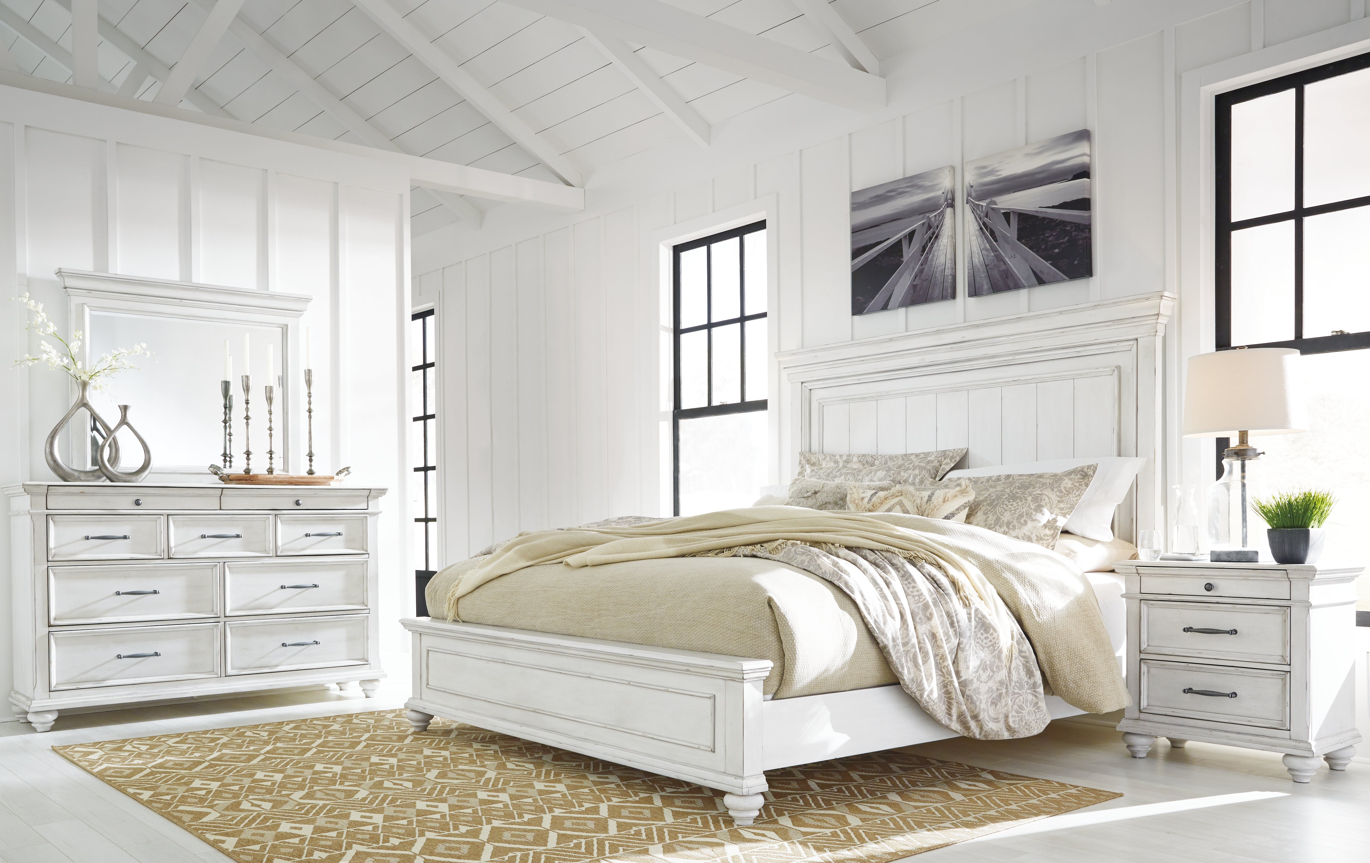 Diamond Furniture - Ashley Furniture - Kanwyn King Panel Bed, Dresser, Mirror and Nightstand - King Panel Bed, Dresser, Mirror and Nightstand - B777B22