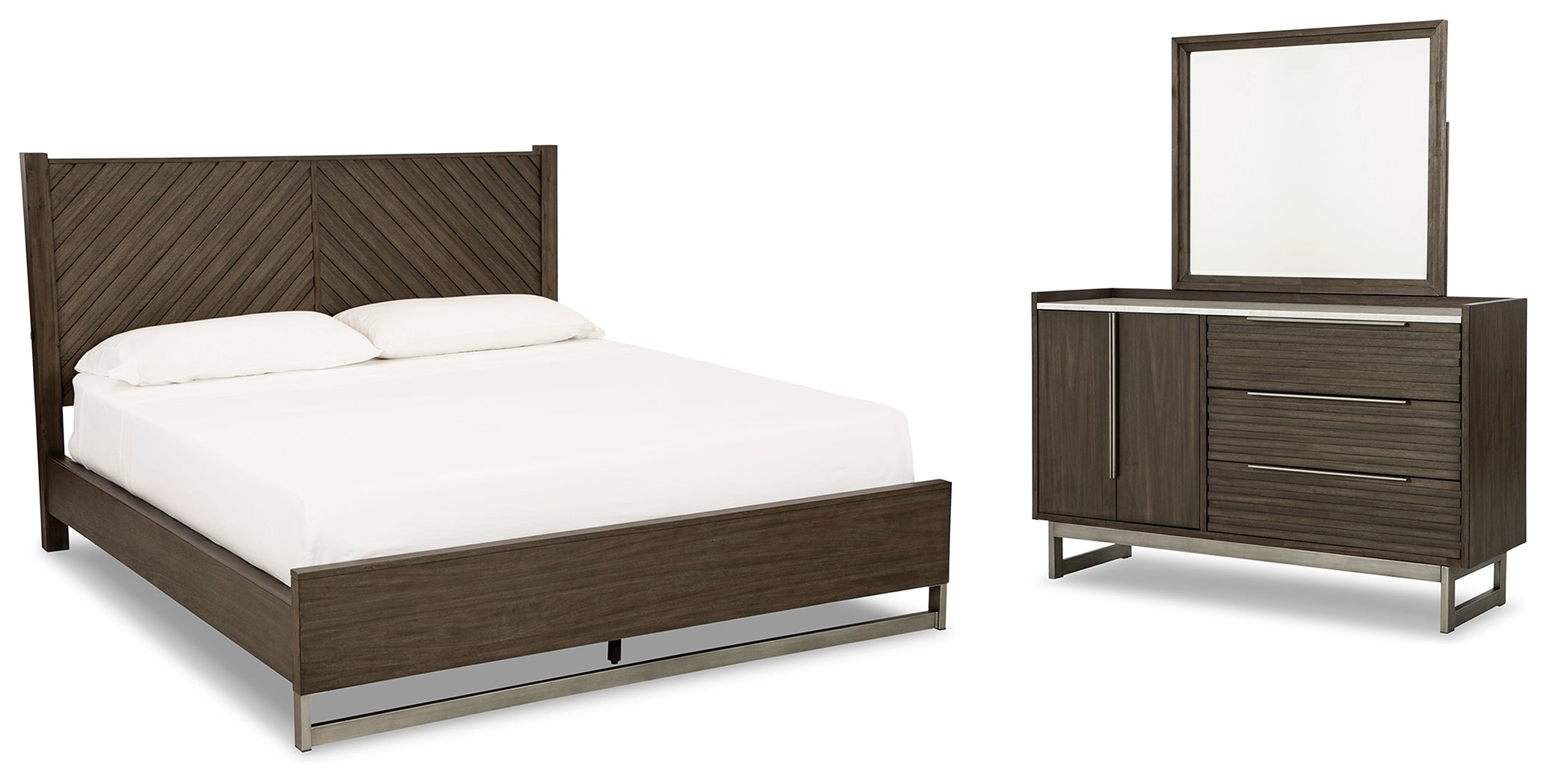 Diamond Furniture - Ashley Furniture - Arkenton King Panel Bed, Dresser and Mirror - King Panel Bed, Dresser and Mirror - B786B8