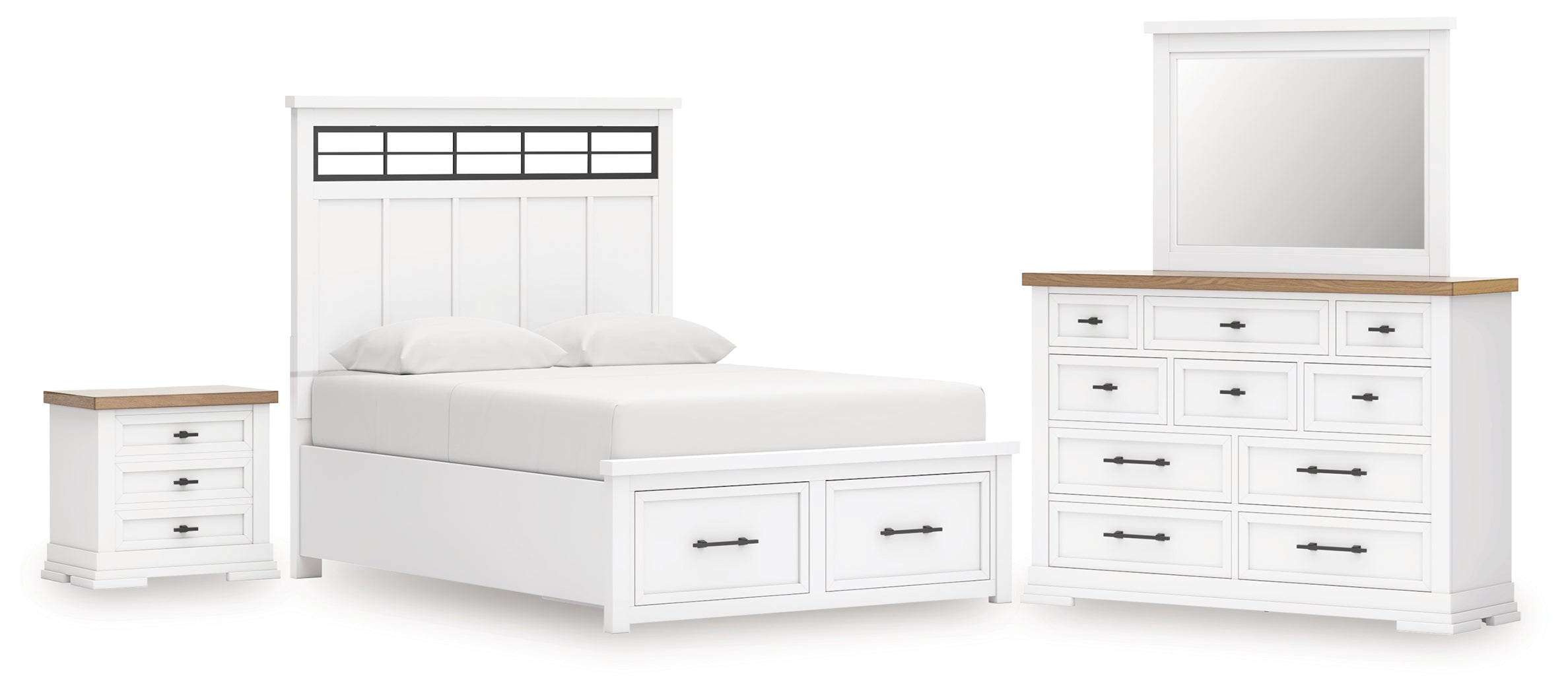 Diamond Furniture - Ashley Furniture - Ashbryn King Panel Storage Bed, Dresser, Mirror and Nightstand - King Panel Storage Bed, Dresser, Mirror and Nightstand - B844B9