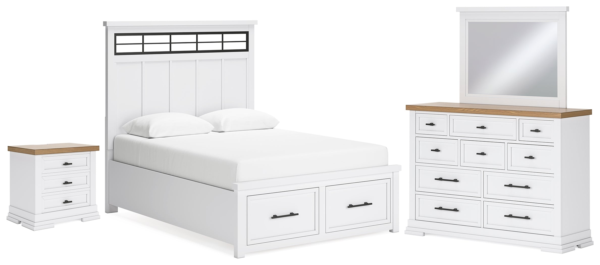 Diamond Furniture - Ashley Furniture - Ashbryn Queen Storage Bed, Dresser, Mirror and Nightstand - Queen Storage Bed, Dresser, Mirror and Nightstand - B844B8