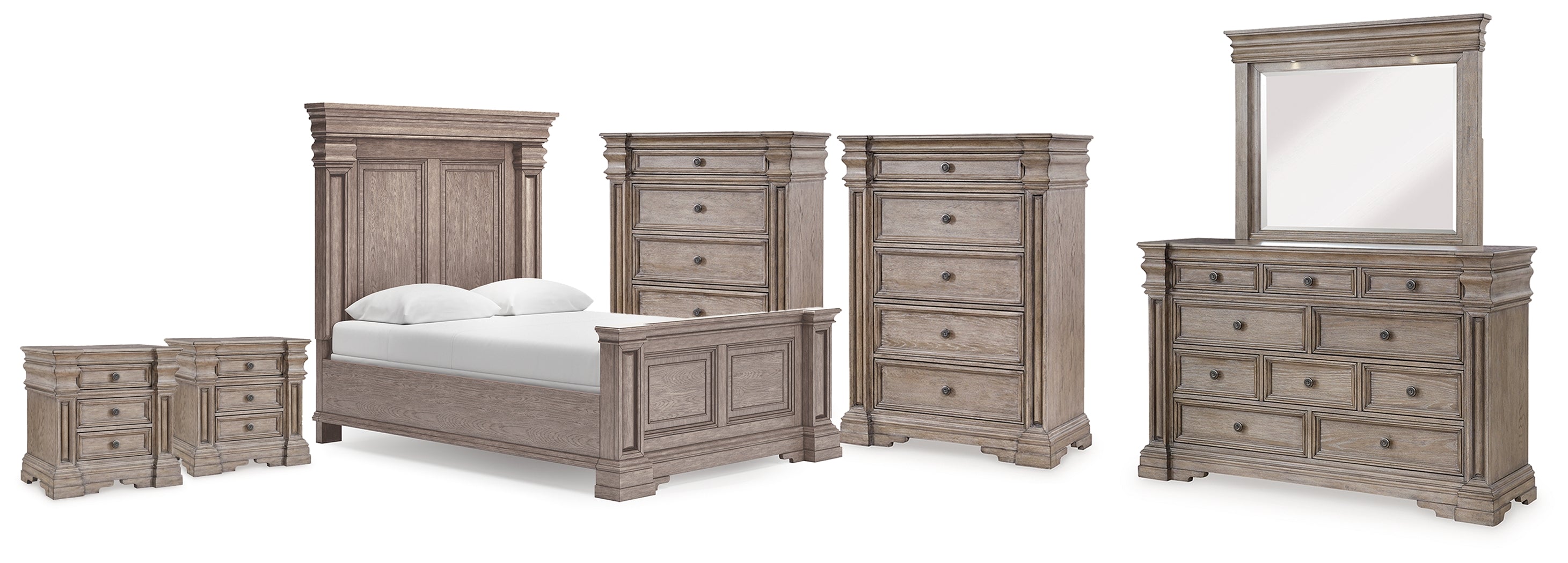 Diamond Furniture - Ashley Furniture - Blairhurst Queen Panel Bed. Dresser, Mirror, 2 Chests and 2 Nightstands - Queen Panel Bed. Dresser, Mirror, 2 Chests and 2 Nightstands - B916B13