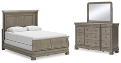Diamond Furniture - Ashley Furniture - Lexorne Queen Sleigh Bed, Dresser and Mirror - Queen Sleigh Bed, Dresser and Mirror / Gray - B924B3