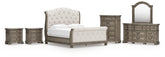 Diamond Furniture - Ashley Furniture - Ardenfield King Upholstered Sleigh Bed, Dresser, Mirror, Chest and 2 Nightstands - King Upholstered Sleigh Bed, Dresser, Mirror, Chest and 2 Nightstands - B944B9