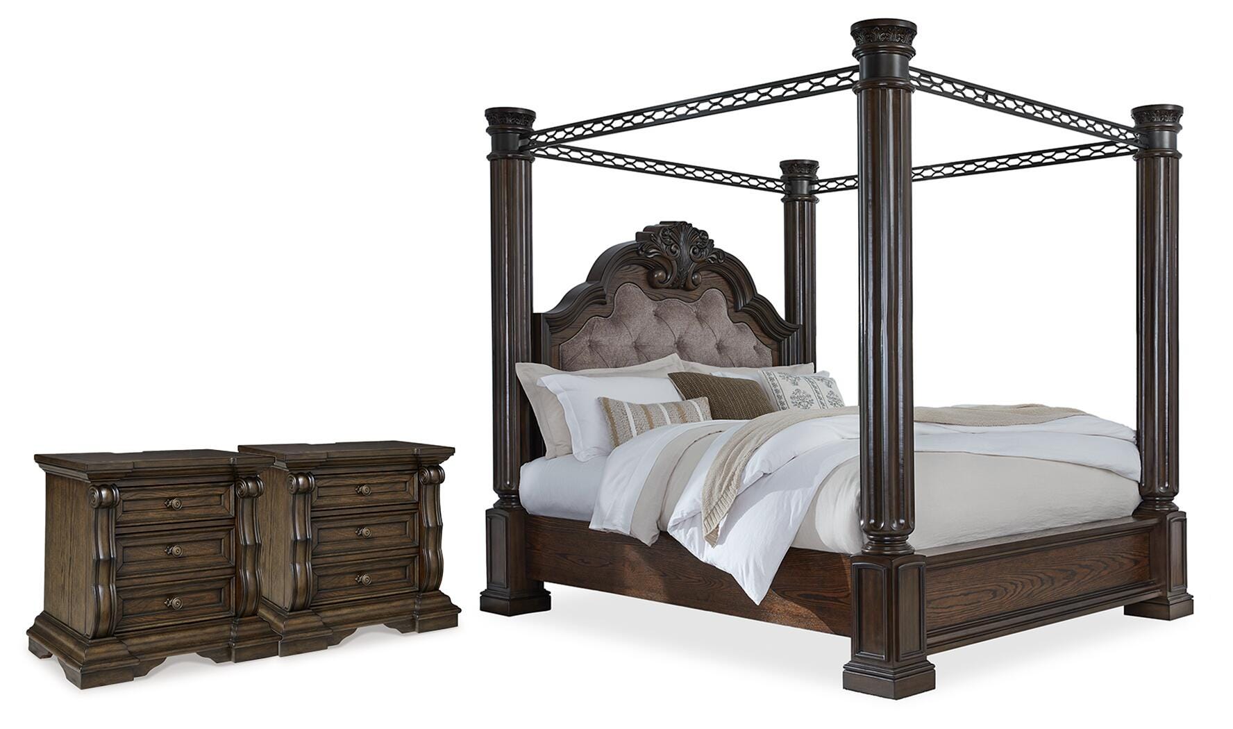 Diamond Furniture - Ashley Furniture - Maylee King Poster Bed and 2 Nightstands - King Poster Bed and 2 Nightstands - B947B21